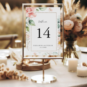 Geometric Gold Green Foliage Floral Wedding Table Number