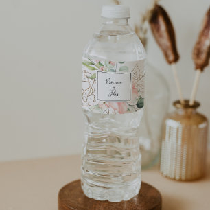 Geometric Gold Green Foliage Floral Wedding Water Bottle Label