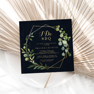 Geometric Gold Green I Do BBQ Engagement Party  Invitation
