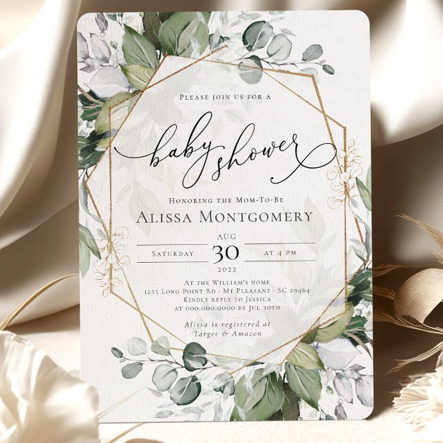 Geometric Gold Greenery Baby Shower Invitation (Creator Uploaded)