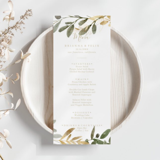 Geometric Gold Greenery Fall Dinner Menu (Creator Uploaded)
