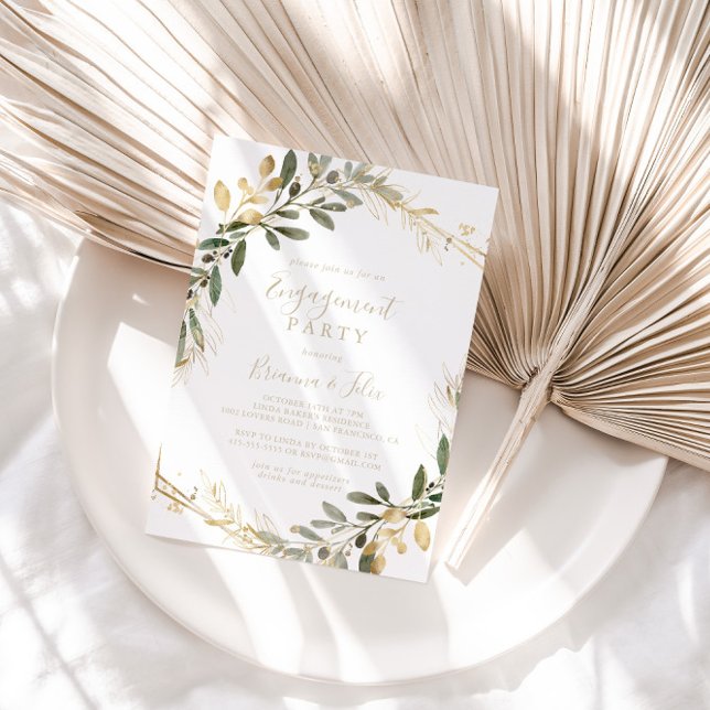 Geometric Gold Greenery Fall Engagement Party  Invitation (Creator Uploaded)