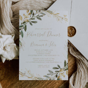 Geometric Gold Greenery Fall Rehearsal Dinner Invitation