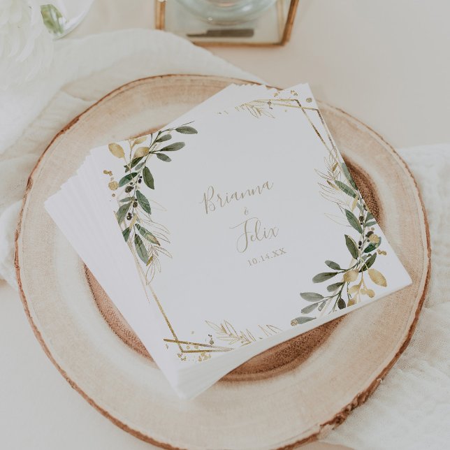 Geometric Gold Greenery Fall Wedding Napkin (Creator Uploaded)
