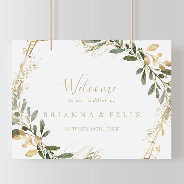 Geometric Gold Greenery Fall Wedding Welcome Sign (Creator Uploaded)