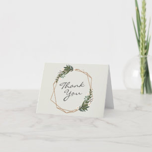 Geometric Gold Greenery Modern Boho Wedding Thank You Card