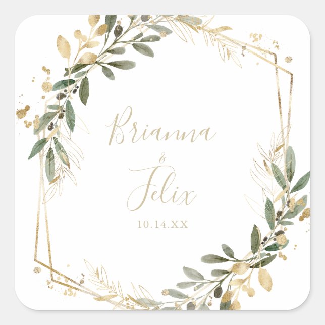 Geometric Gold Greenery Wedding Envelope Seals (Front)