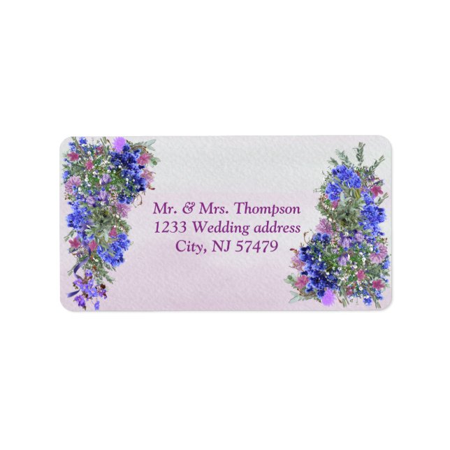 Geometric Gold & Lavender Flowers Bouquet Label (Front)