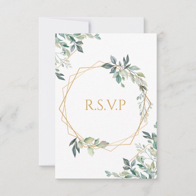 Geometric Gold Leaf Wedding RSVP Card (Front)