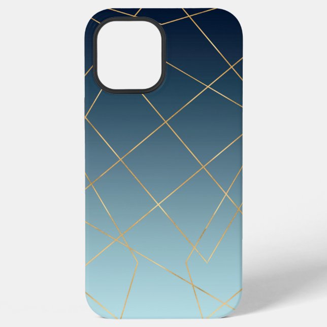Geometric Gold Lines Blue Gradient Design iPhone Case (Back)