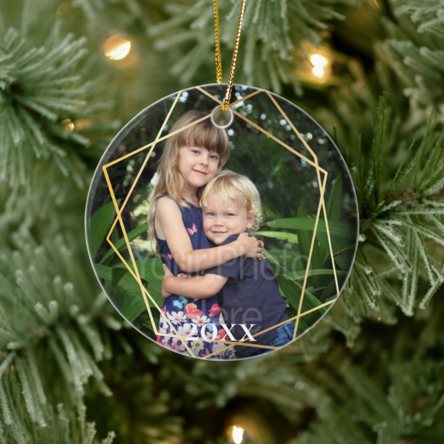 Geometric Gold Lines Modern Marble Holiday Ceramic Tree Decoration (Tree)