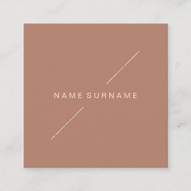 Geometric Gold Modern Minimalist SocialMedia Brown Square Business Card (Front)