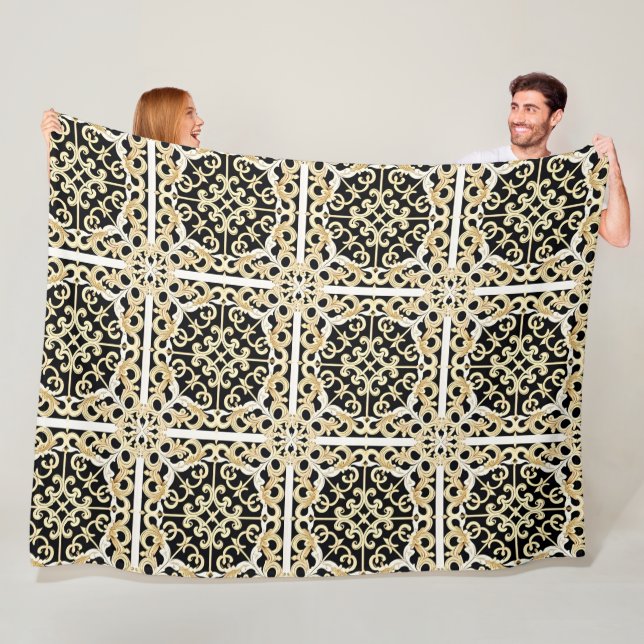 Geometric Gold Panel Fleece Blanket (In Situ)