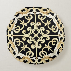 Geometric Gold Panel Round Cushion
