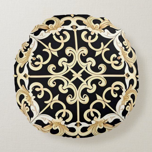 Geometric Gold Panel Round Cushion (Front)