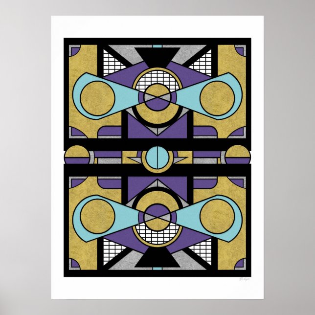 Geometric Gold Purple Art Deco Abstract Design Poster (Front)