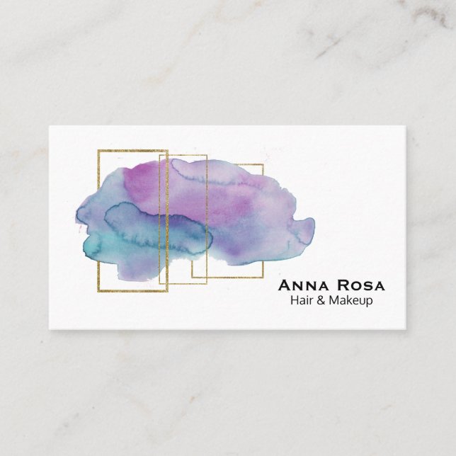 *~* Geometric Gold Purple Magenta Watercolor Business Card (Front)