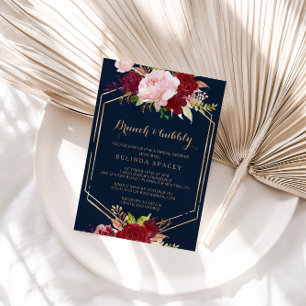 Geometric Gold Red Brunch & Bubbly Bridal Shower Invitation
