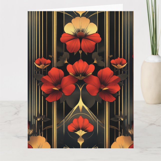 Geometric Gold & Red Deco Card (Front)