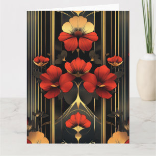 Geometric Gold & Red Deco Card