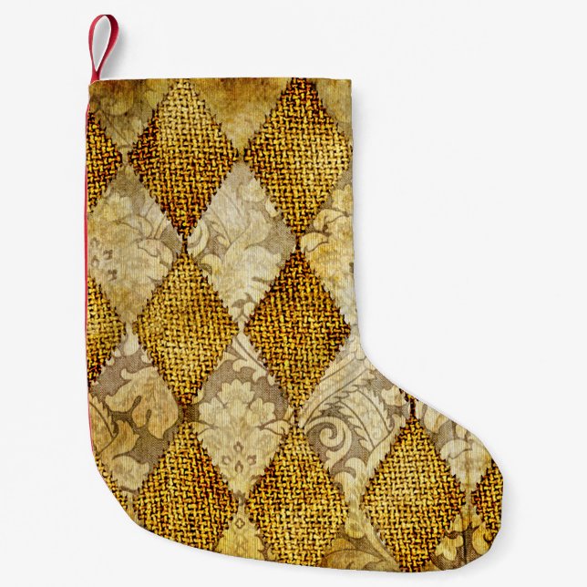 Geometric Gold: Retro Pattern Sophistication. Small Christmas Stocking (Front)
