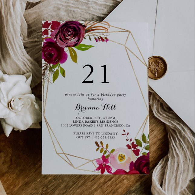 Geometric Gold Rustic Blush 21st Birthday Party Invitation (Creator Uploaded)