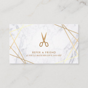 Geometric Gold Scissors Marble Hair Stylist Refer Business Card