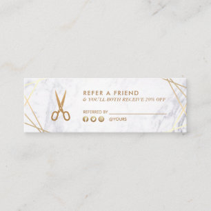 Geometric Gold Scissors Marble Hair Stylist Refer Mini Business Card