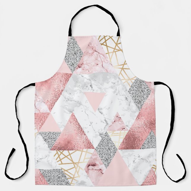 Geometric gold silver triangles, marble pattern. apron (Front)