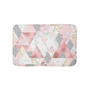Geometric gold silver triangles, marble pattern. bath mat