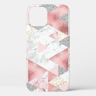 Geometric gold silver triangles, marble pattern. iPhone 12 case