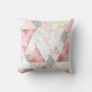 Geometric gold silver triangles, marble pattern. cushion