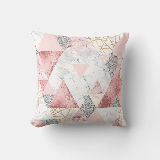 Geometric gold silver triangles, marble pattern. cushion (Front)