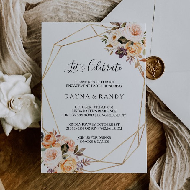 Geometric Gold Simple Floral Let's Celebrate Invitation (Creator Uploaded)