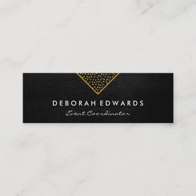 Geometric Gold Specks Faux Leather Mini Business Card (Front)