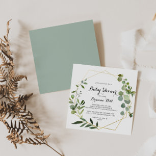 Geometric Gold Tropical Calligraphy Baby Shower Invitation