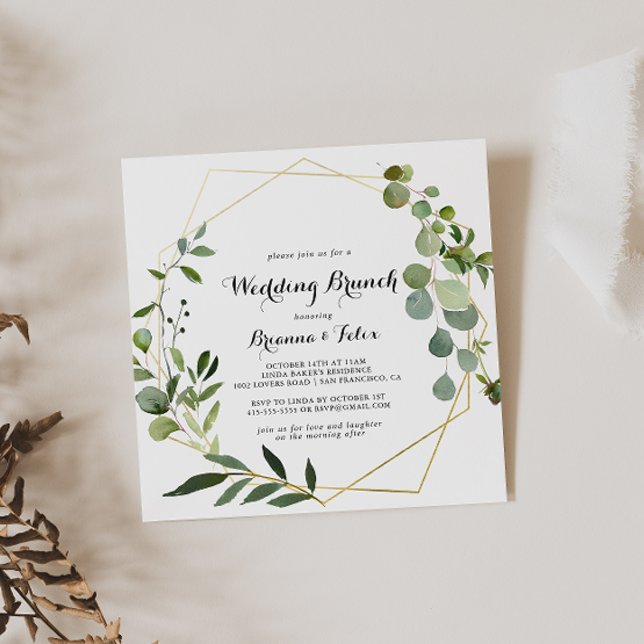 Geometric Gold Tropical Calligraphy Wedding Brunch Invitation (Creator Uploaded)