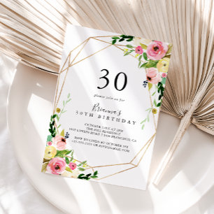 Geometric Gold Tropical Fall 30th Birthday Party Invitation