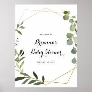 Geometric Gold Tropical Green Baby Shower Welcome Poster