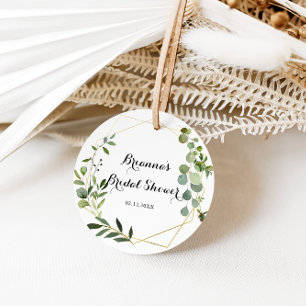 Geometric Gold Tropical Green Bridal Shower Favor Classic Round Sticker