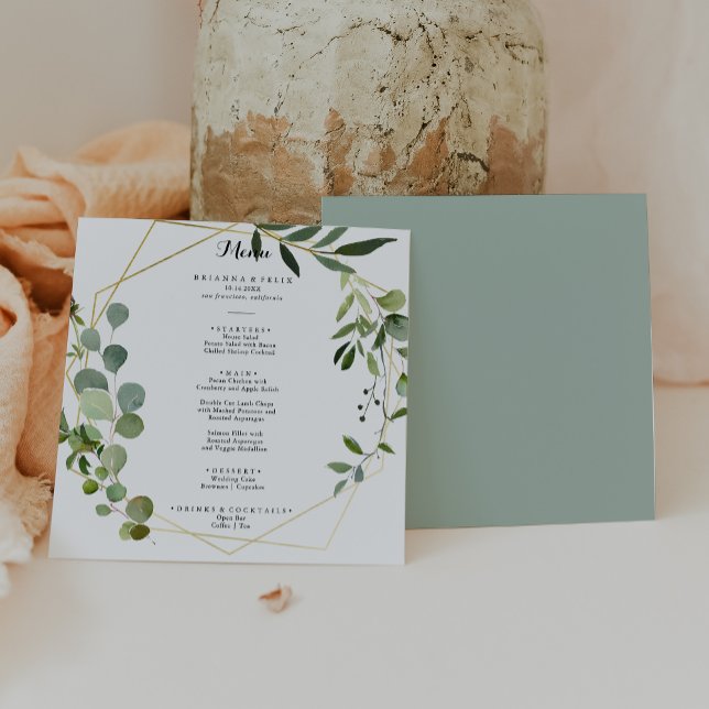 Geometric Gold Tropical Green Calligraphy Dinner Menu (Creator Uploaded)