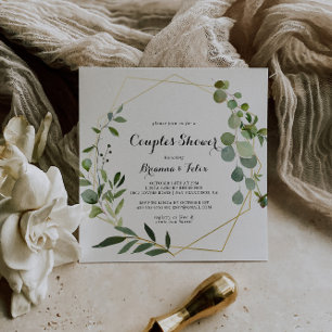 Geometric Gold Tropical Green Couples Shower Invitation