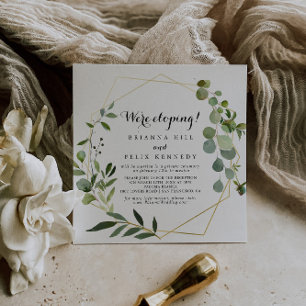Geometric Gold Tropical Green Elopement Reception Invitation