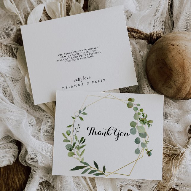 Geometric Gold Tropical Green Leaves Flat Wedding Thank You Card (Creator Uploaded)