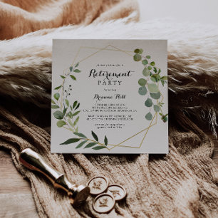 Geometric Gold Tropical Green Retirement Party Invitation