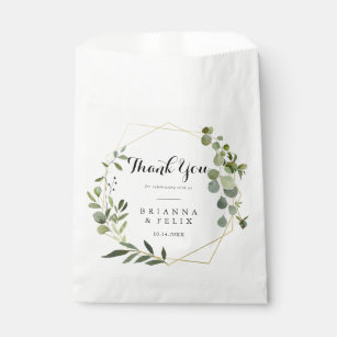 Geometric Gold tropical Green Thank You Wedding Favour Bags