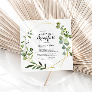 Geometric Gold Tropical Green Wedding Breakfast Invitation