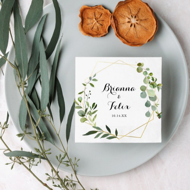 Geometric Gold Tropical Green Wedding Napkin (Creator Uploaded)