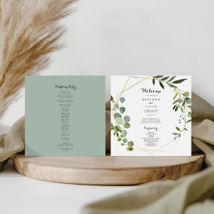 Geometric Gold Tropical Green Wedding Program Programme