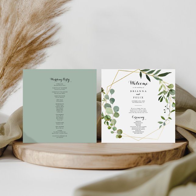 Geometric Gold Tropical Green Wedding Program Programme (Creator Uploaded)